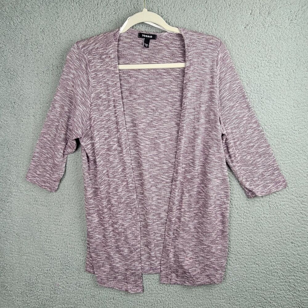 Torrid Cardigan Sweater Womens M Purple Slub Rolled Trim High Low Hem Heathered